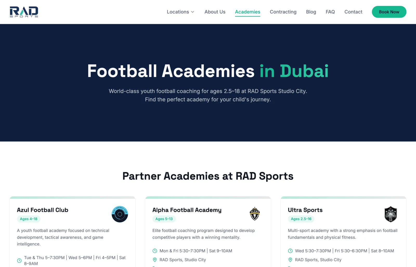 Rad Sports website, screen 2