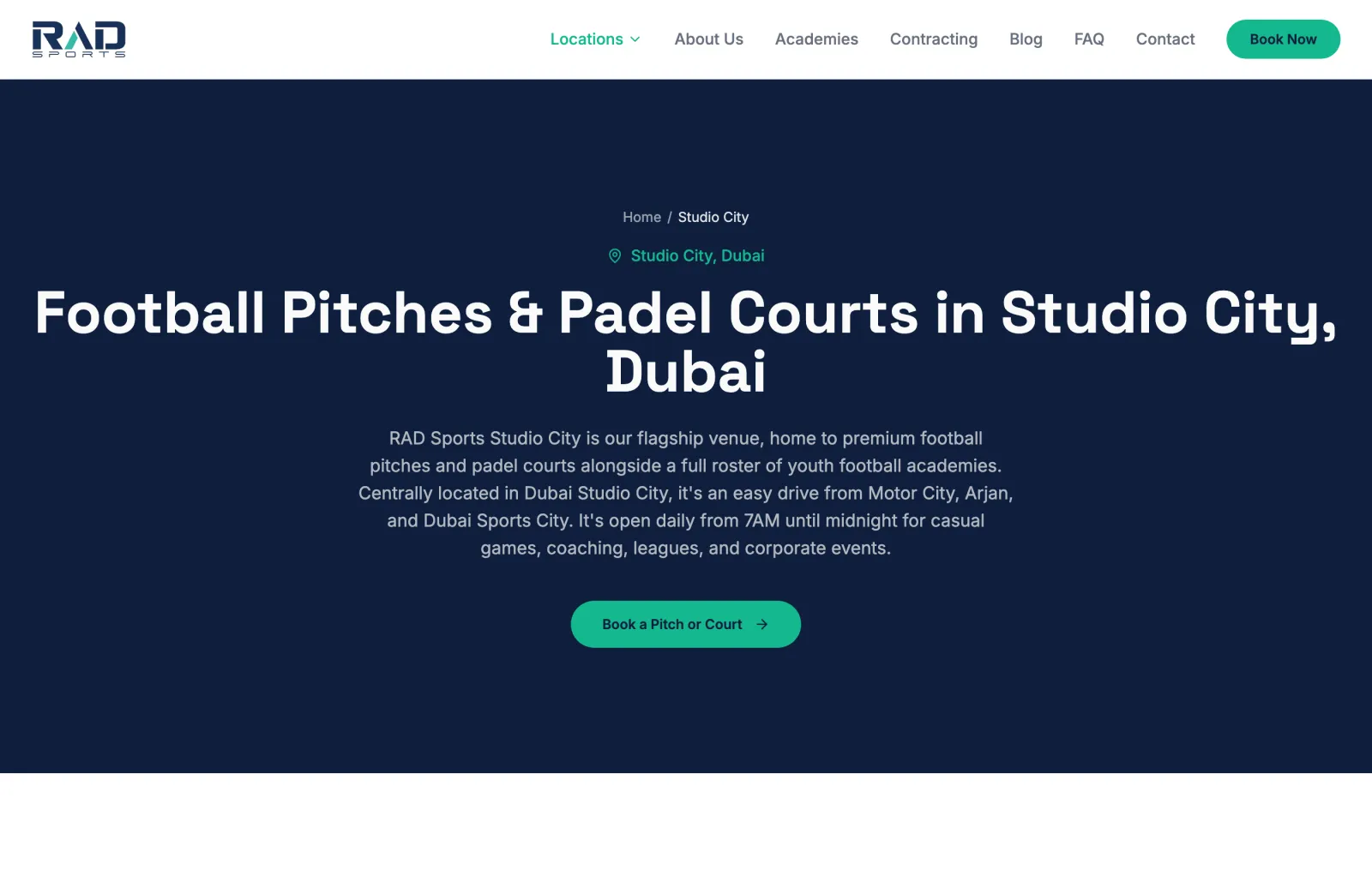 Rad Sports website, screen 3