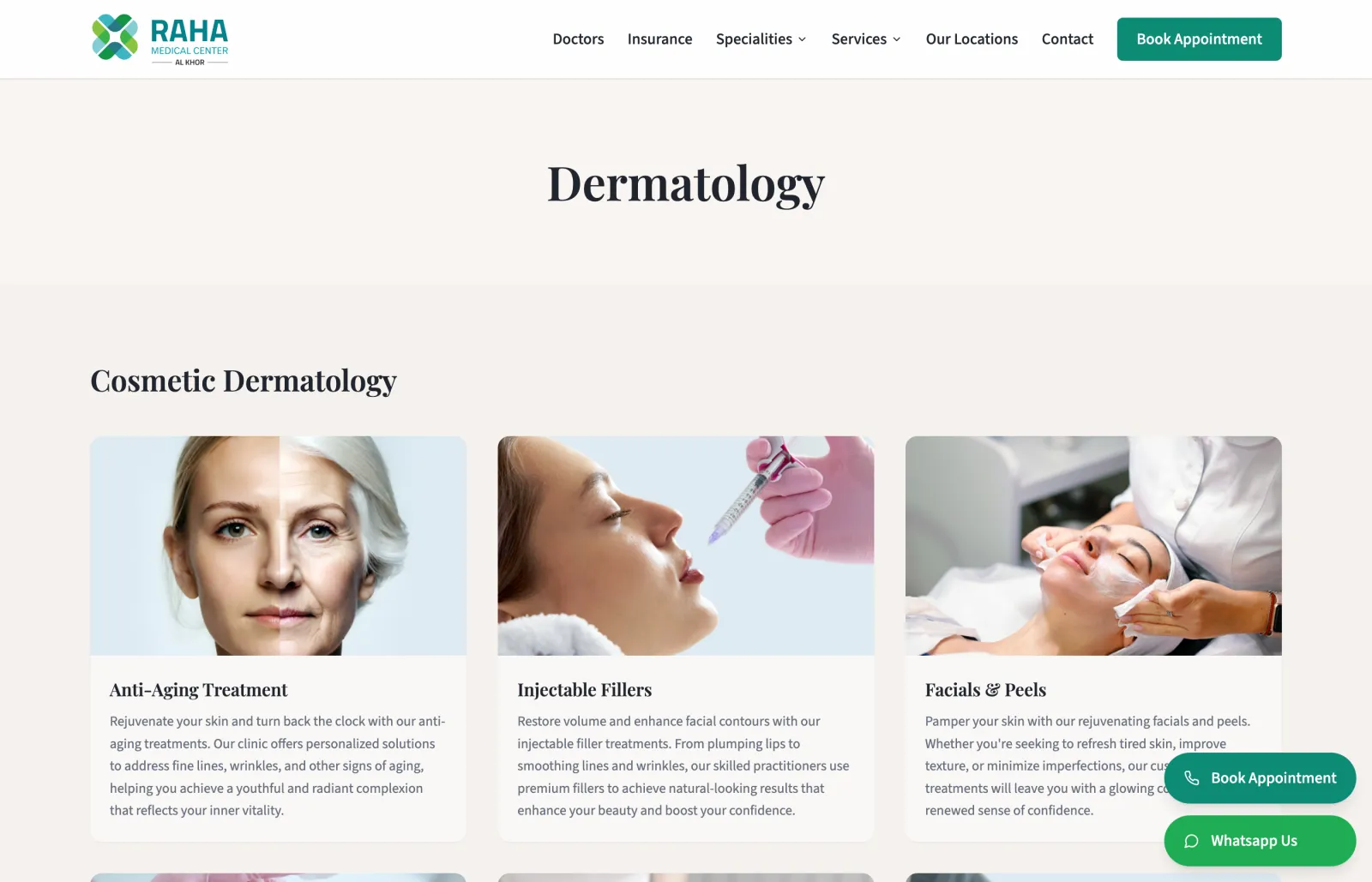 Raha Medical Center website, screen 3